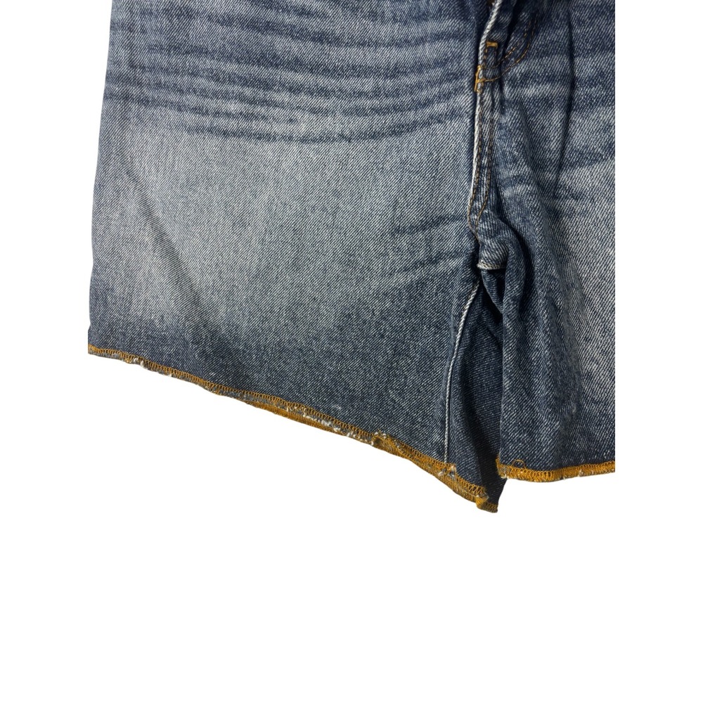 High Waisted Medium Wash Raw Hem Denim Shorts Blue Cotton Size 31 - Picture 4 of 7